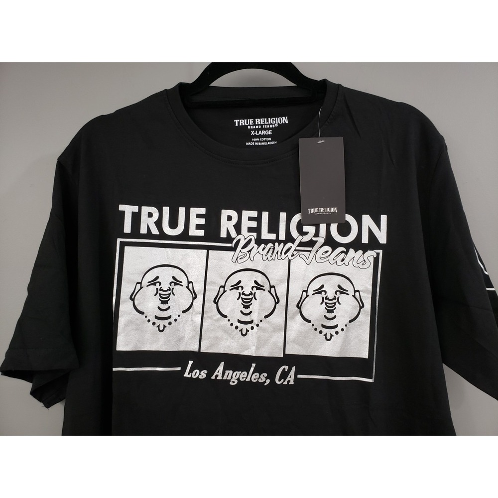 XL NWT Men TRUE RELIGION BUDDHA Face Graphic Crew Neck Black T Shirt 100% COTTON